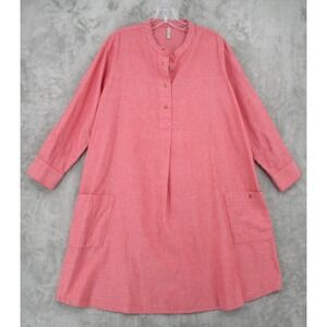 Embellish Dress Women Medium Lagenlook Button Relaxed Boxy Lightweight‎ Boho Red